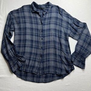 EM Women Blue Button Down‎ Elastic Detailed Sleeve Size L